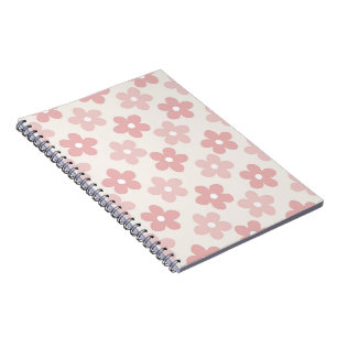 Pink Cream Daisy Flowers Retro Pattern Notebook