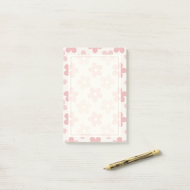 Pink Cream Daisy Flowers Retro Pattern Post-it Notes (On Desk)