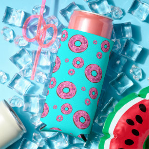 Pink cream doughnuts pattern blue seltzer can cooler