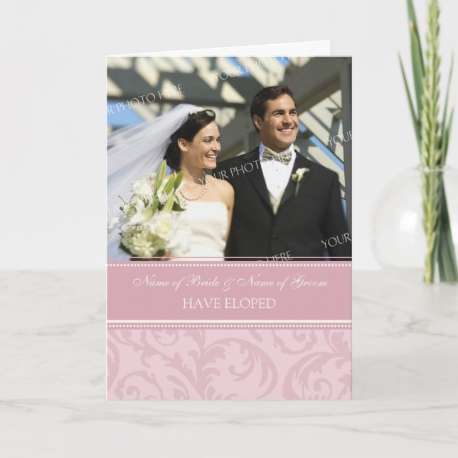 Pink Cream Elopement Photo Announcement Card (Front)