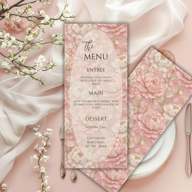 Pink Cream Floral Frame Elegant Wedding Menu (Creator Uploaded)