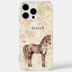 Pink Cream Floral Horse iPhone 16 Pro Max Case