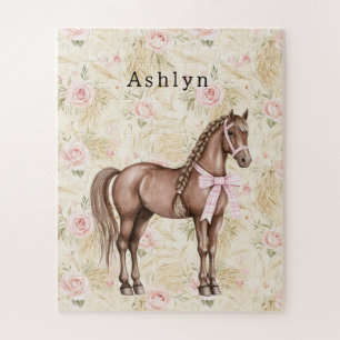 Pink Cream Floral Horse Jigsaw Puzzle