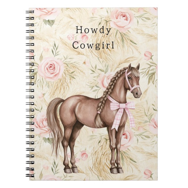 Pink Cream Floral Horse Notebook (Front)