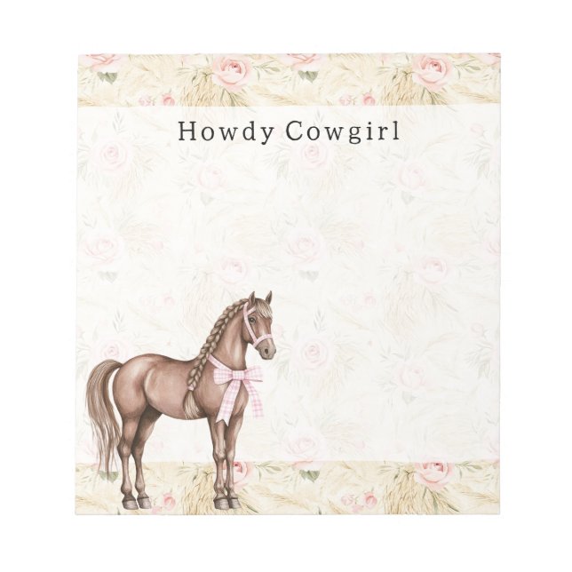 Pink Cream Floral Horse Notepad (Front)