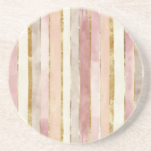 Pink Cream Gold Blush Stripes Coaster