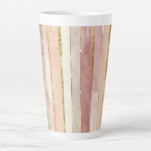 Pink Cream Gold Blush Stripes Latte Mug