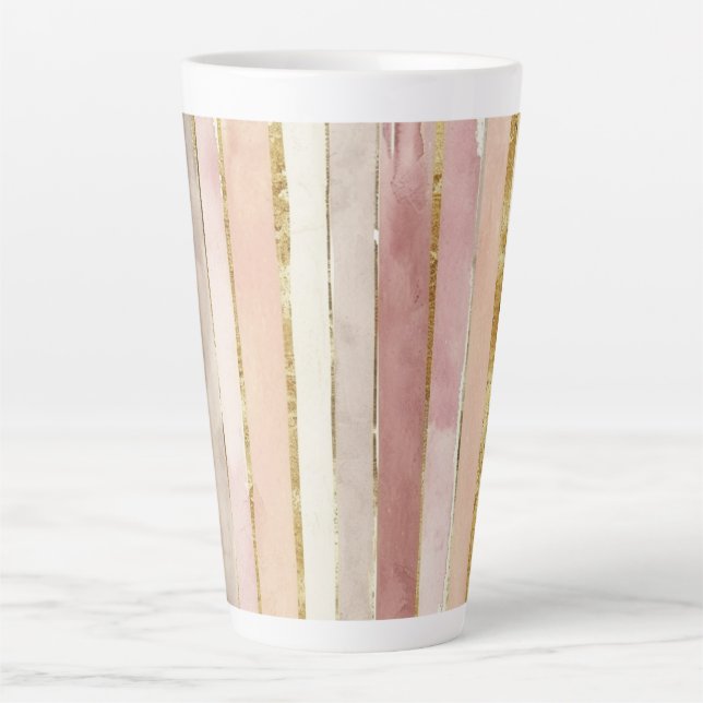 Pink Cream Gold Blush Stripes Latte Mug (Front)