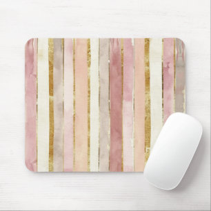 Pink Cream Gold Blush Stripes Mouse Pad