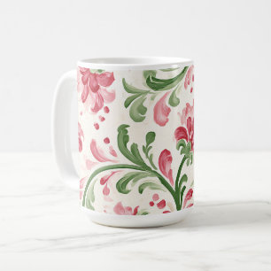 Pink Cream Green Abstract Flowers Coffee Mug