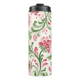 Pink Cream Green Abstract Flowers Thermal Tumbler