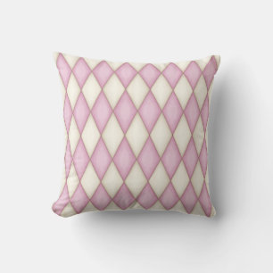 Pink & Cream Harlequin Diamond Check Pattern Cushion