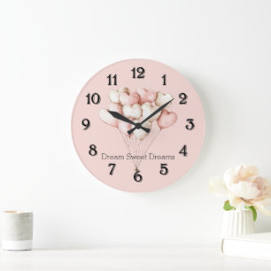 Pink Cream Hearts Balloons Large Clock
