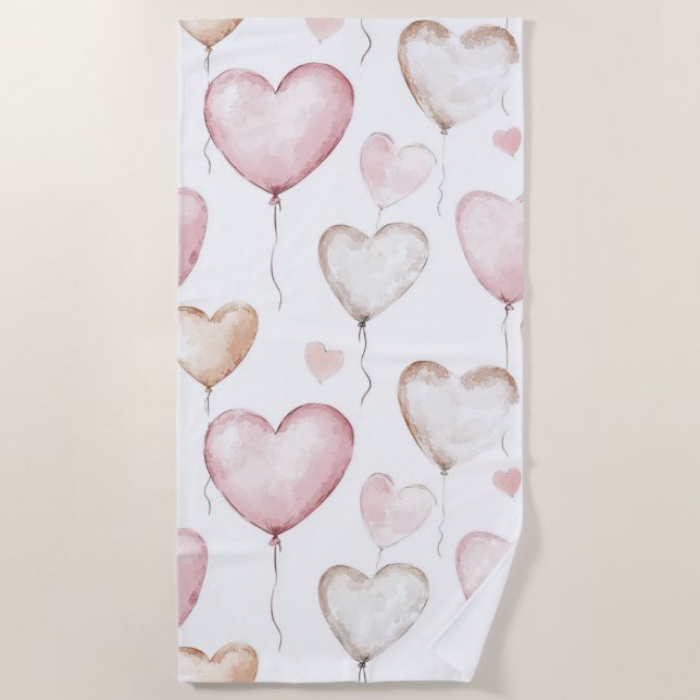 Pink Cream Hearts Beach Towel (Front)