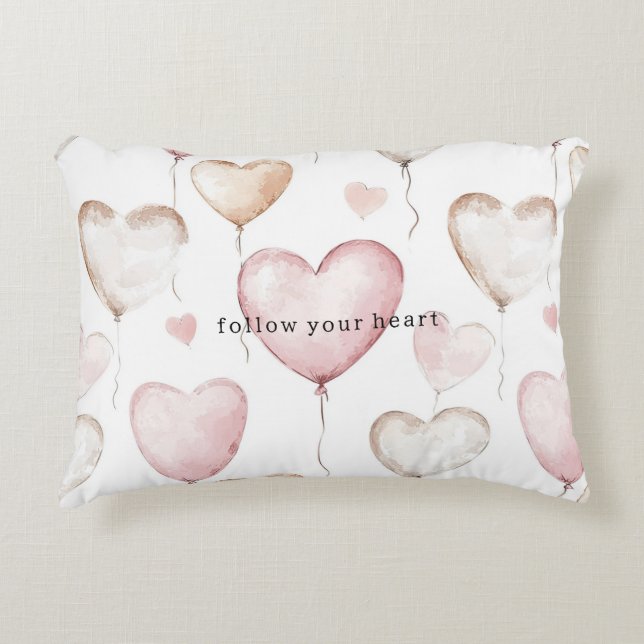 Pink Cream Hearts Decorative Cushion (Front)