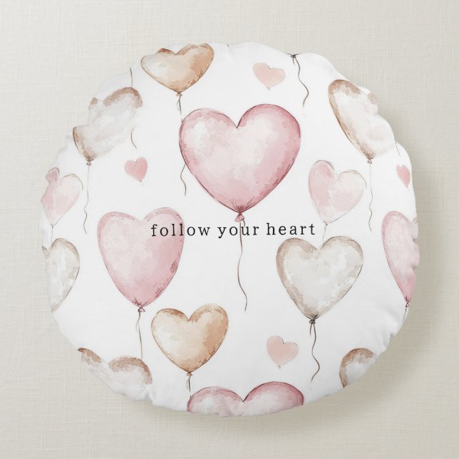 Pink Cream Hearts Round Cushion (Front)
