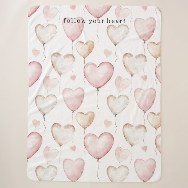 Pink Cream Hearts Sherpa Blanket (Front)