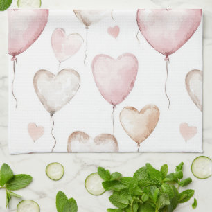 Pink Cream Hearts Tea Towel