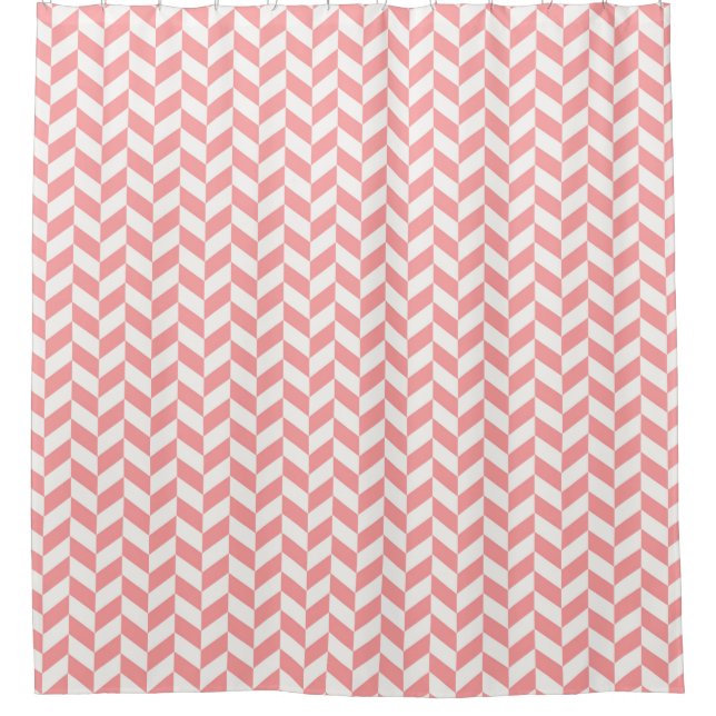 Pink & Cream Herringbone  Modern Seamless Pattern Shower Curtain (Front)
