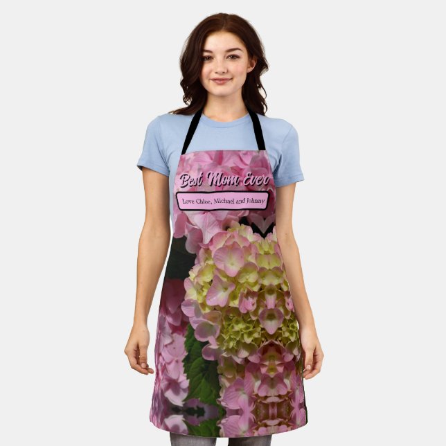 Pink Cream Hydrangeas yellow pink floral for Mum Apron (Worn)