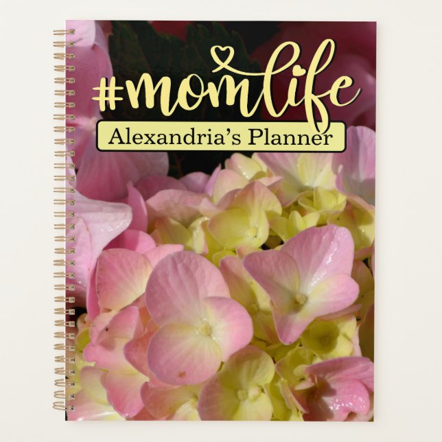 Pink Cream Hydrangeas yellow pink floral  #momlife Planner (Front)
