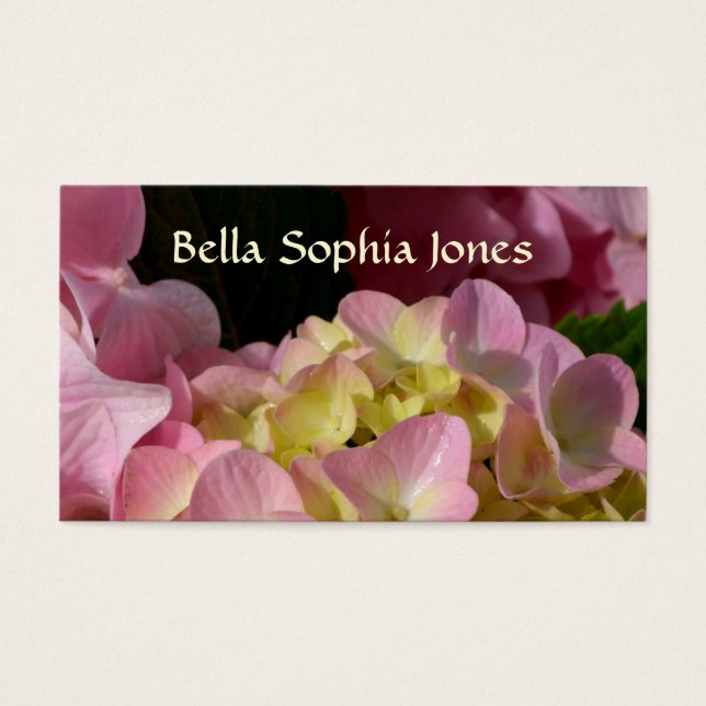 Pink Cream Hydrangeas yellow pink green floral  (Front)