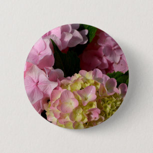 Pink Cream Hydrangeas yellow pink green floral 6 Cm Round Badge