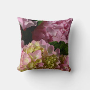 Pink Cream Hydrangeas yellow pink green floral Cushion