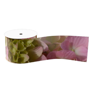 Pink Cream Hydrangeas yellow pink green floral  Grosgrain Ribbon