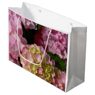 Pink Cream Hydrangeas yellow pink green floral Large Gift Bag