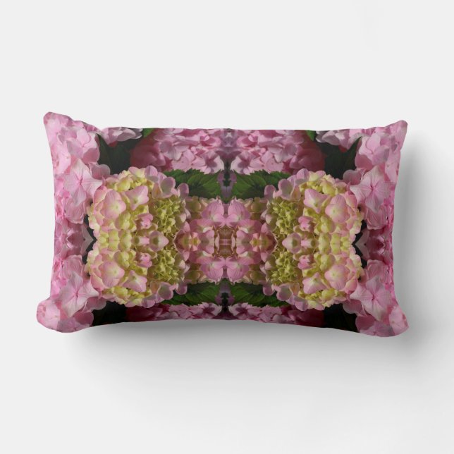 Pink Cream Hydrangeas yellow pink green floral  Lumbar Cushion (Front)