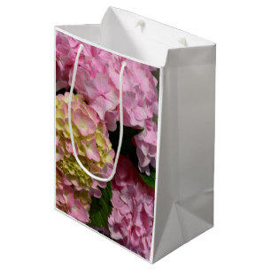Pink Cream Hydrangeas yellow pink green floral Medium Gift Bag