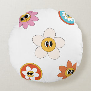 pink cream illustration retro flower pillow