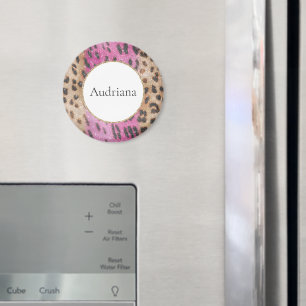 Pink Cream Leopard Animal Sparkle Magnet