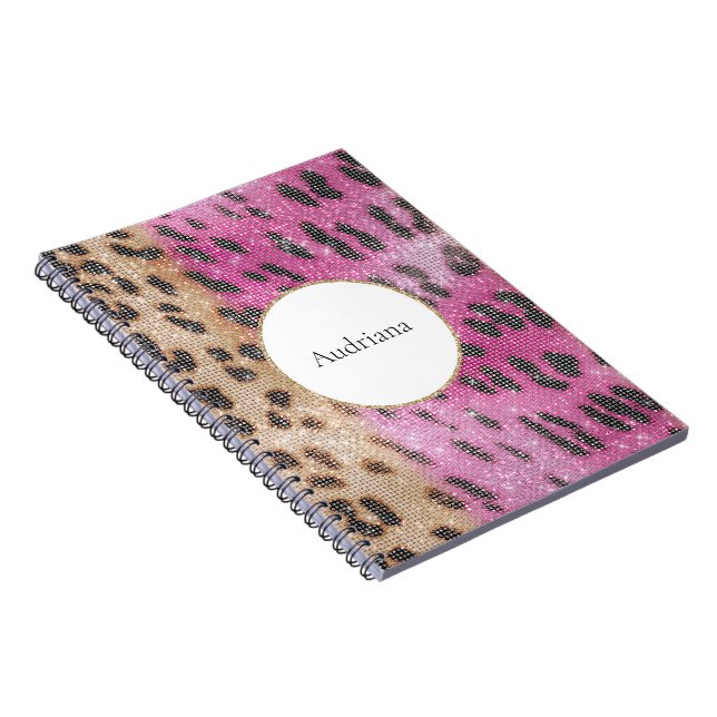 Pink Cream Leopard Animal Sparkle   Notebook (Right Side)