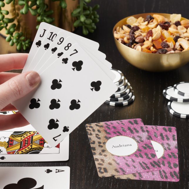 Pink Cream Leopard Animal Sparkle   Playing Cards (In Situ)
