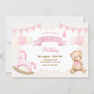 Pink cream pastel birthday invitation