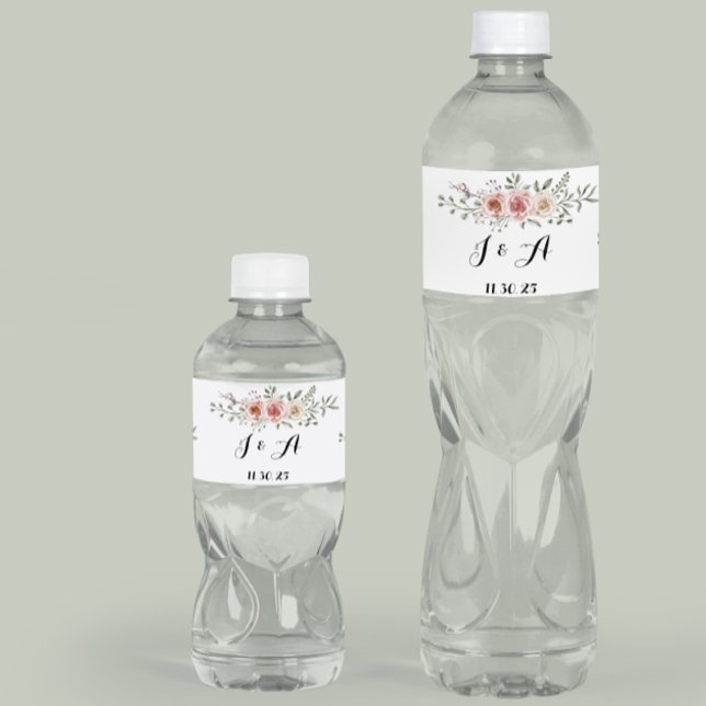 Pink Cream Roses Graphic Floral Design  Water Bottle Label (Creator Uploaded)