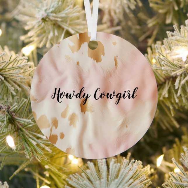Pink Cream Southwest Cowgirl Cowhide Metal Tree Decoration (Insitu)