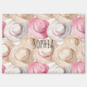 Pink Cream Straw Hats Magnet