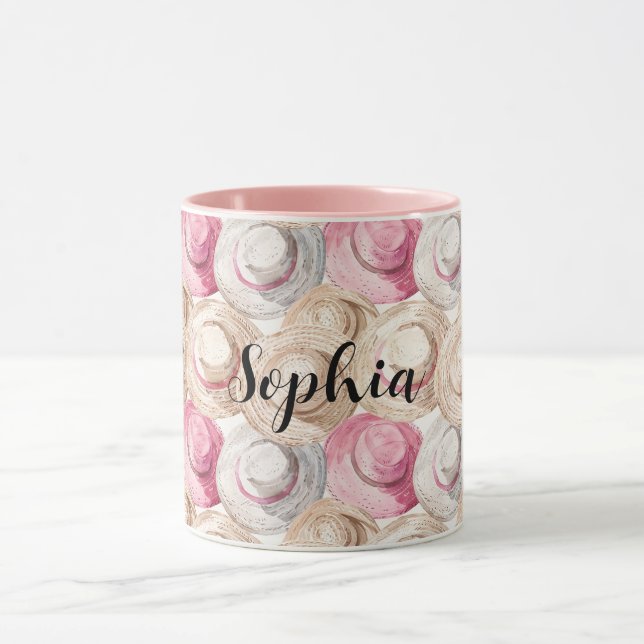 Pink Cream Straw Hats Mug (Center)