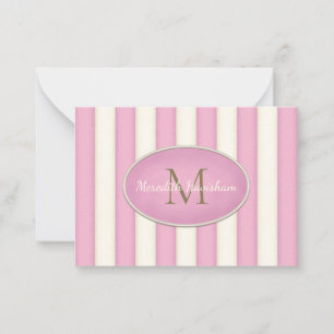 Pink & Cream Stripes Bronze Monogram Custom Card