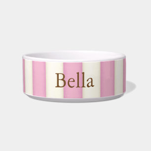 Pink & Cream Stripes Personalised Cat or Dog Bowl