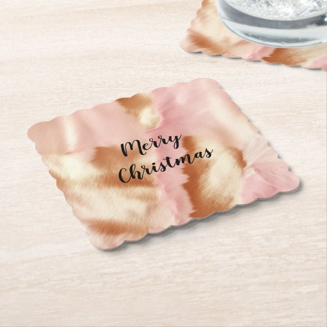 Pink Cream Tan Southwest Cowgirl Cowhide Paper Coaster (Angled)