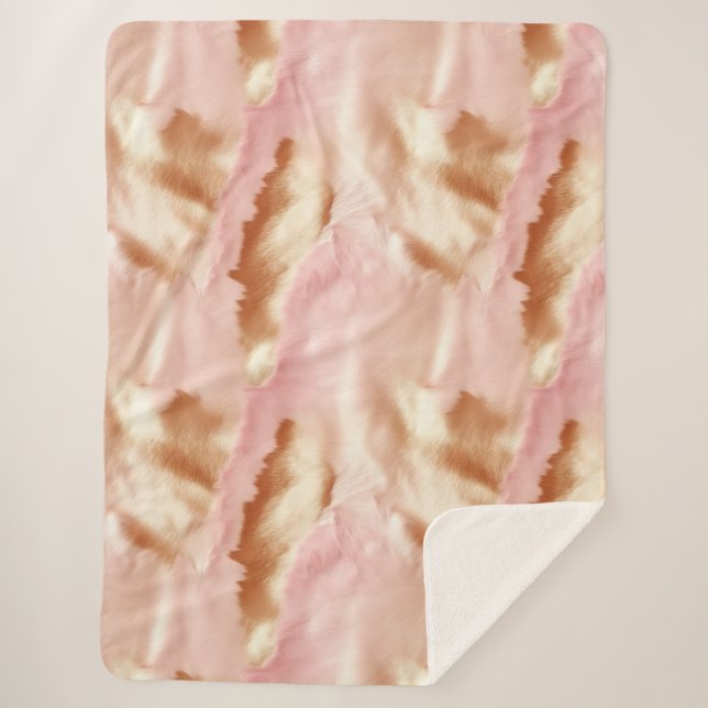 Pink Cream Tan Southwest Cowgirl Cowhide Sherpa Blanket (Front)