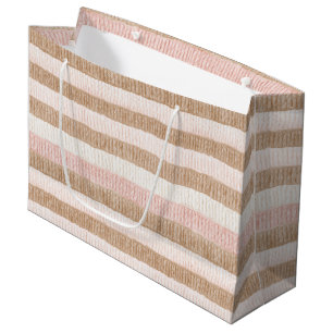 Pink Cream Tan Stripes Birthday Large Gift Bag