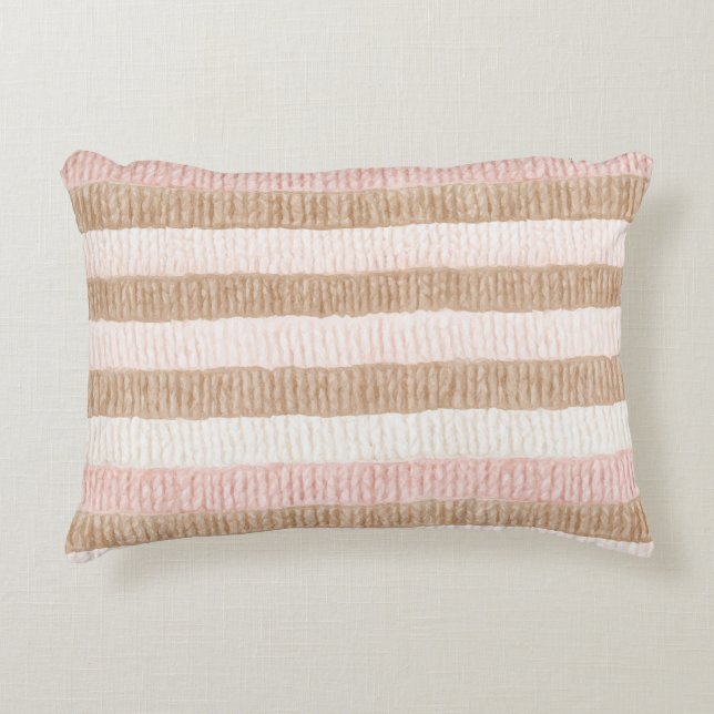 Pink Cream Tan Stripes Decorative Cushion (Front)