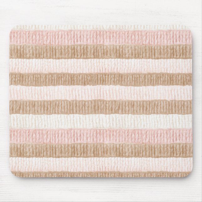 Pink Cream Tan Stripes Mouse Pad (Front)