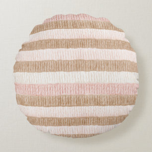 Pink Cream Tan Stripes Round Cushion
