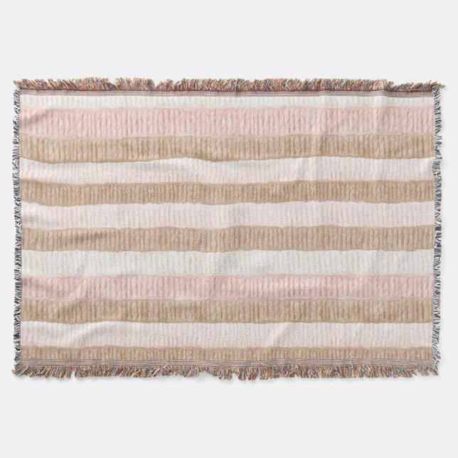 Pink Cream Tan Stripes Throw Blanket (Front)